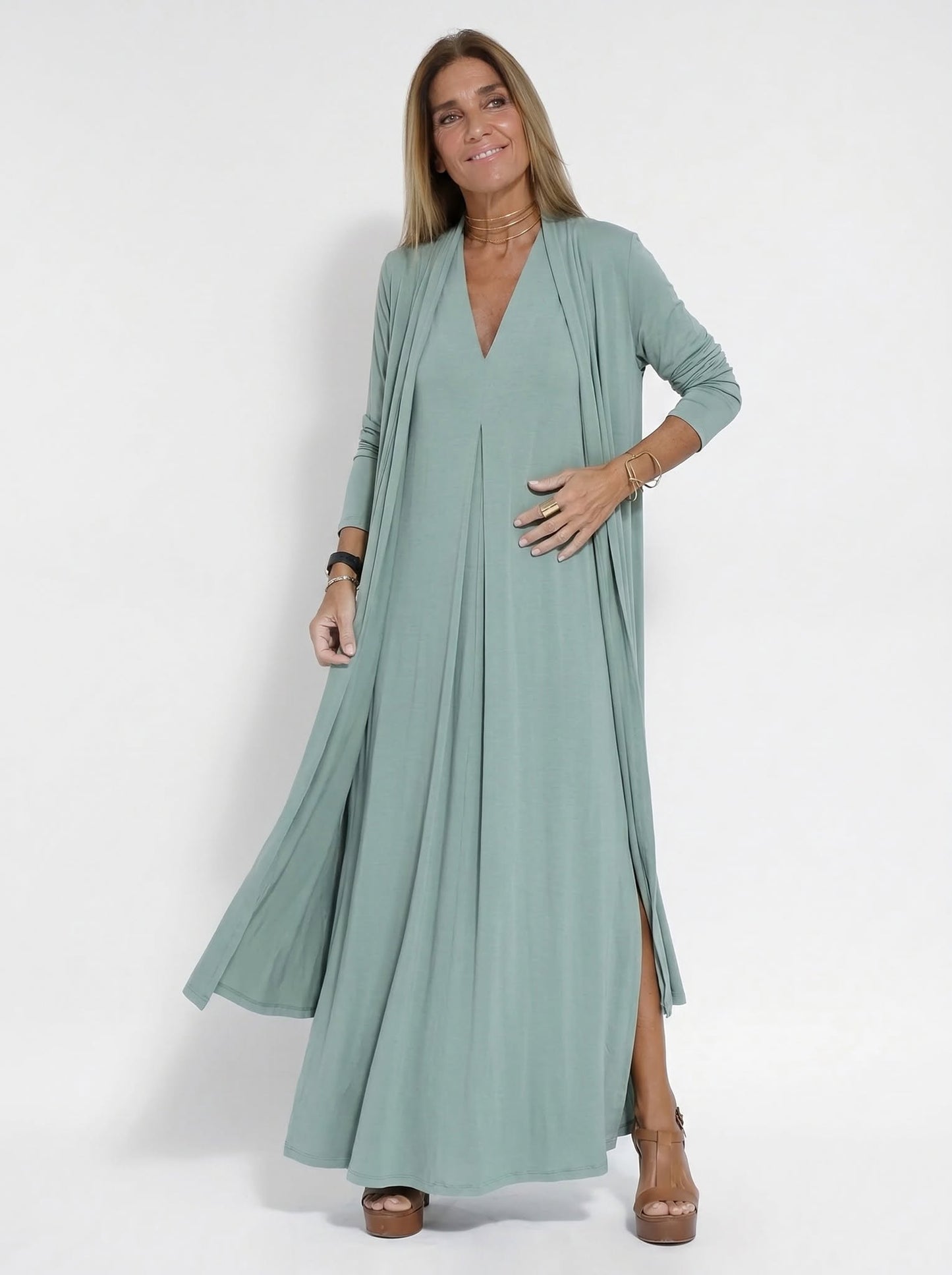 Robe longue élégante avec cardigan offert
