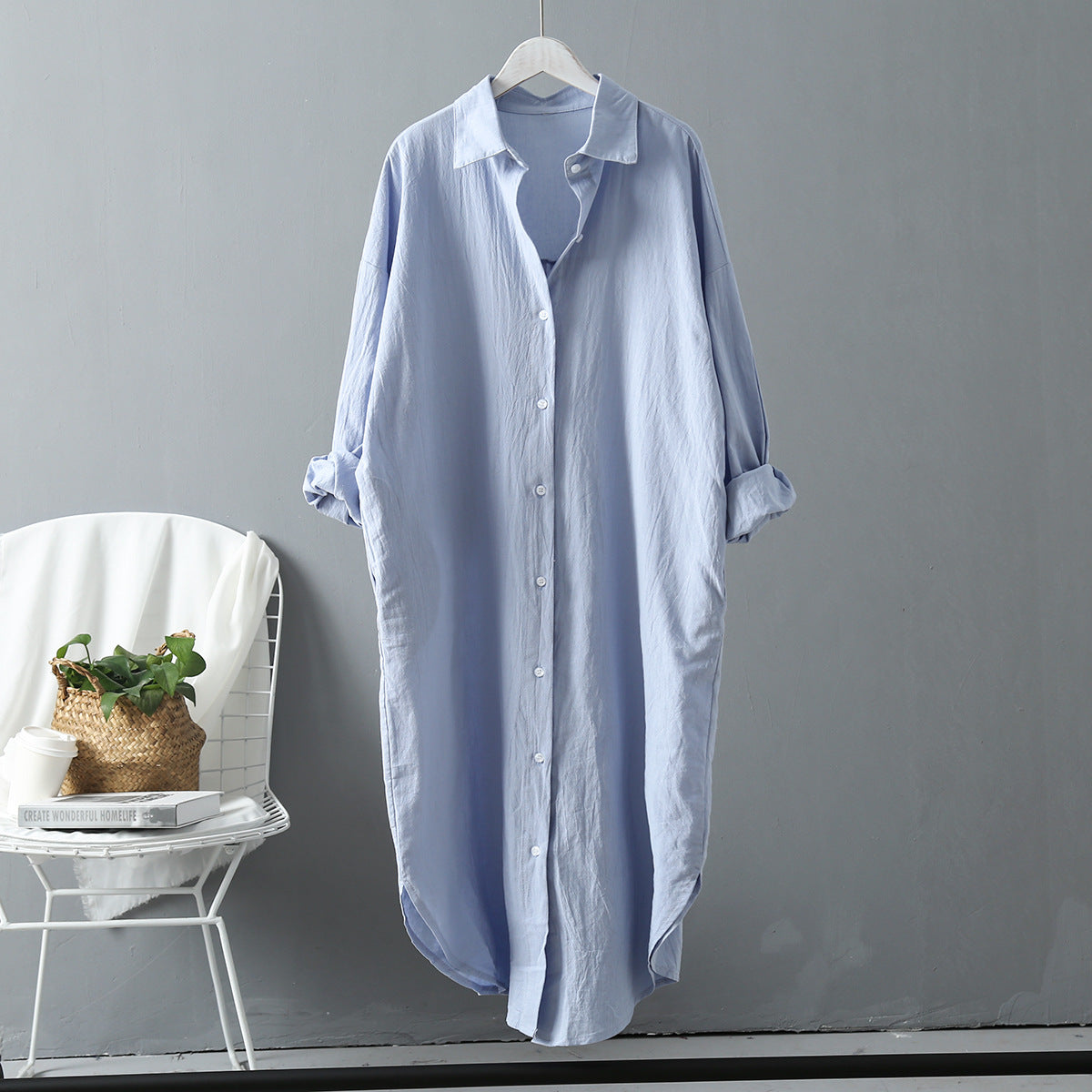 Chemise longue oversize en coton léger