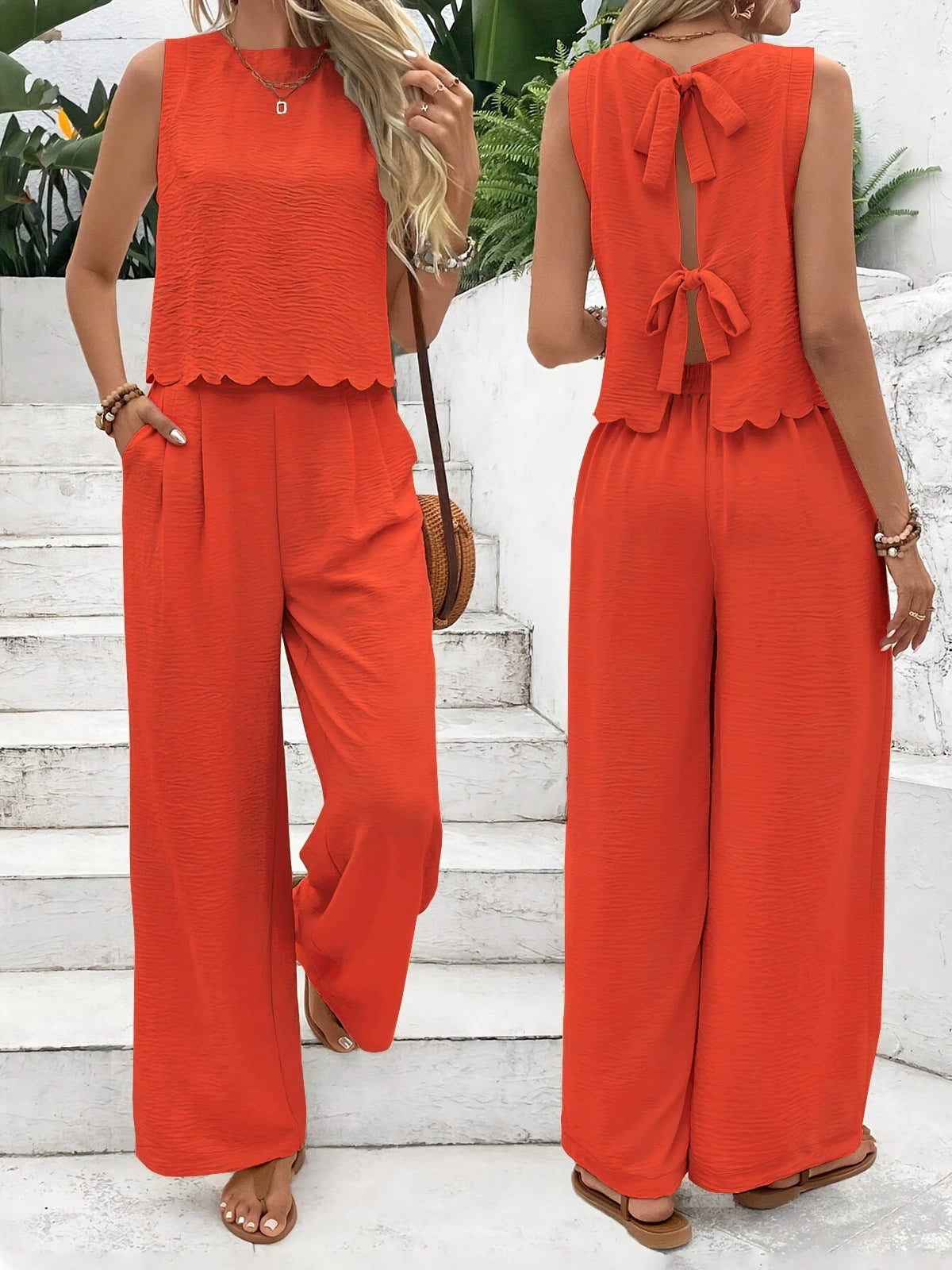 Ensemble sans manches à nœuds et pantalon large
