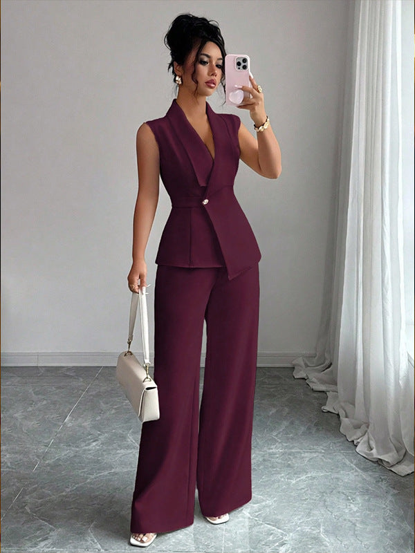 Ensemble tailleur sans manches à pantalon large