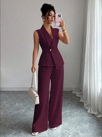 Ensemble tailleur sans manches à pantalon large