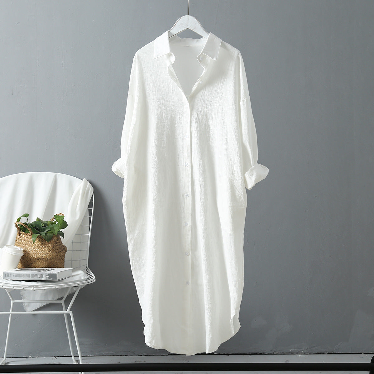 Chemise longue oversize en coton léger