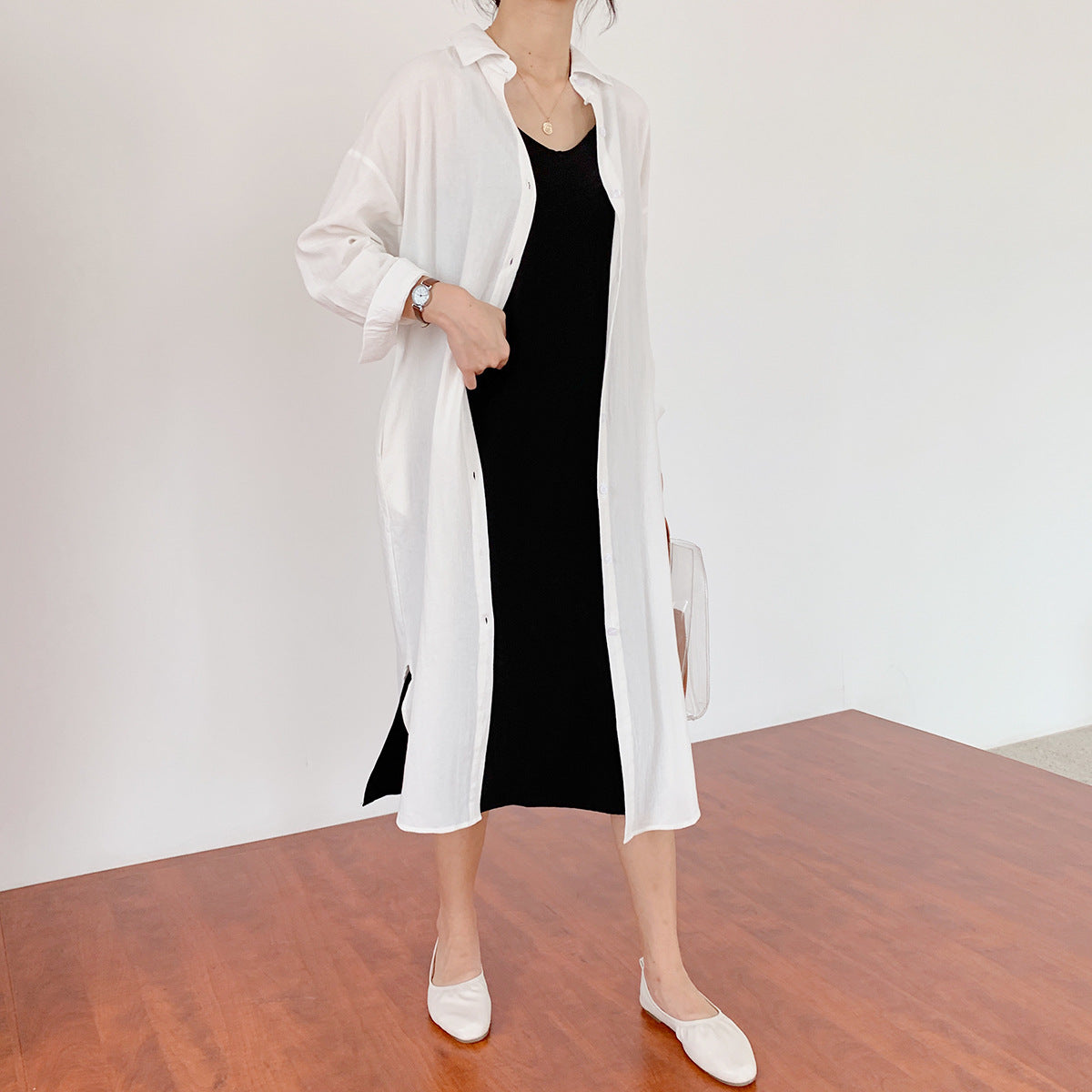 Chemise longue oversize en coton léger