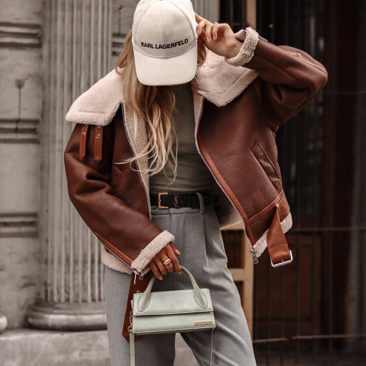 Veste aviateur effet cuir à col sherpa