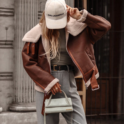 Veste aviateur effet cuir à col sherpa