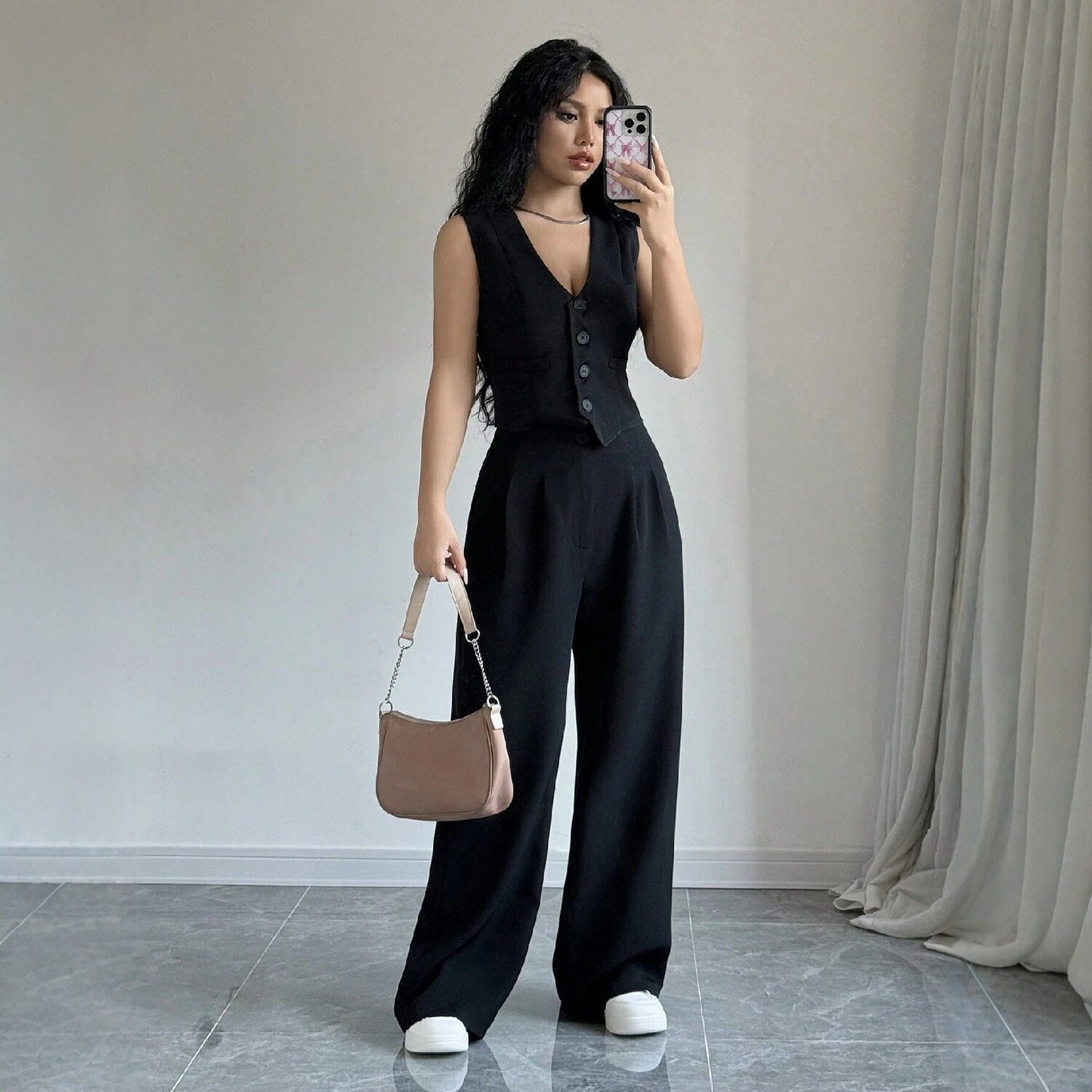 Ensemble gilet sans manches et pantalon large