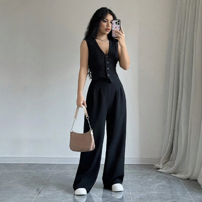 Ensemble gilet sans manches et pantalon large