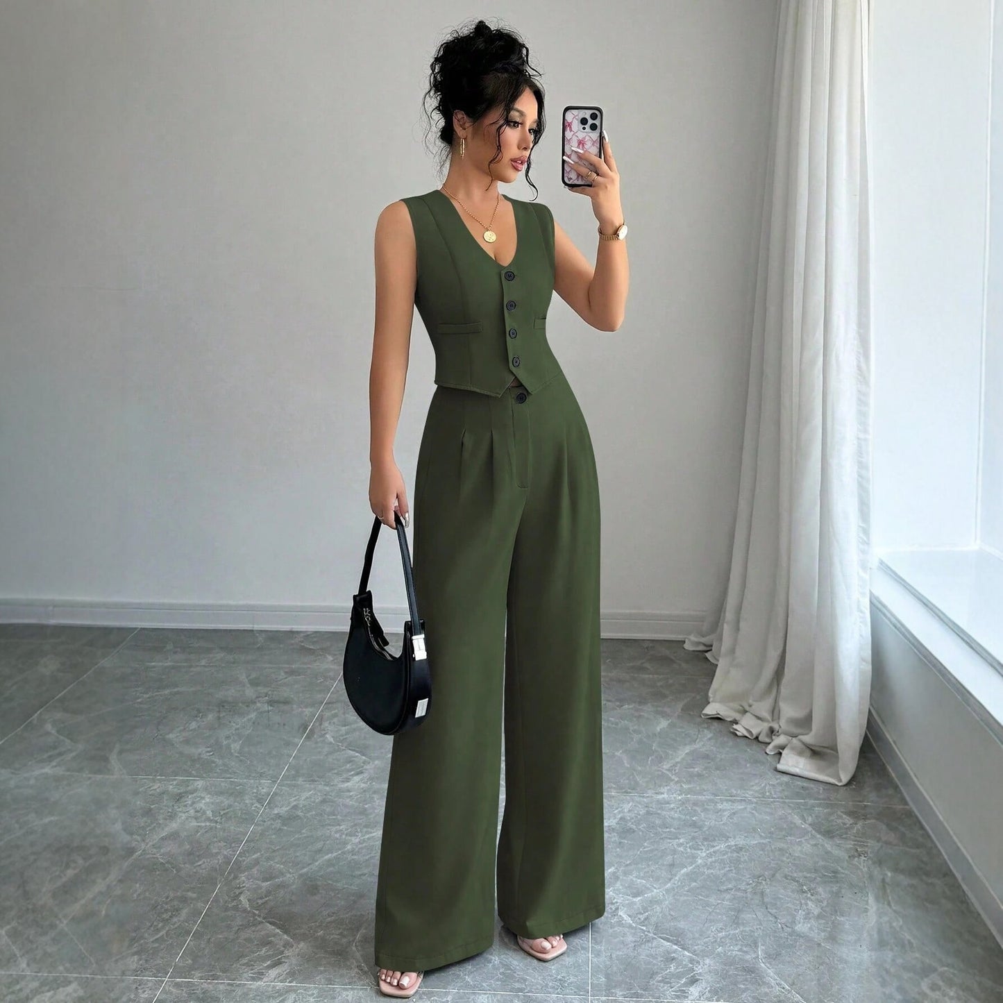Ensemble gilet sans manches et pantalon large