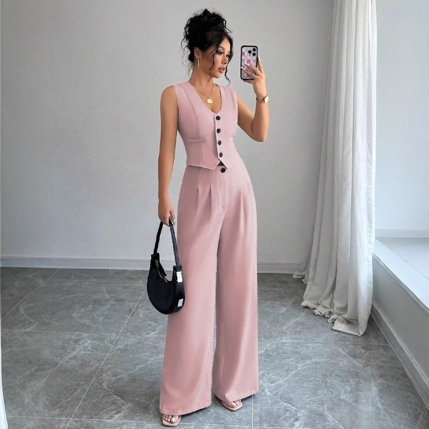 Ensemble gilet sans manches et pantalon large