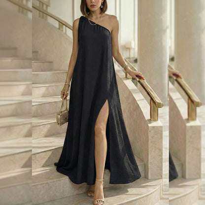 Robe longue asymétrique fendue