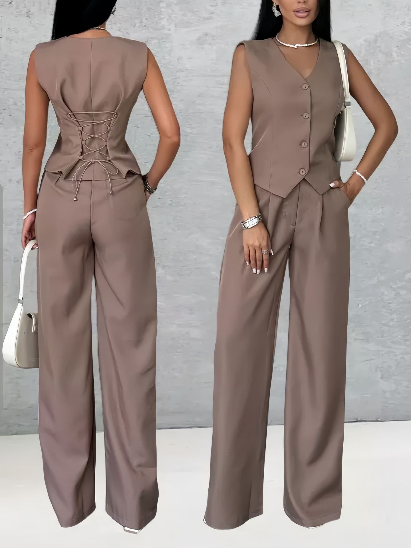 Ensemble gilet ajusté et pantalon fluide