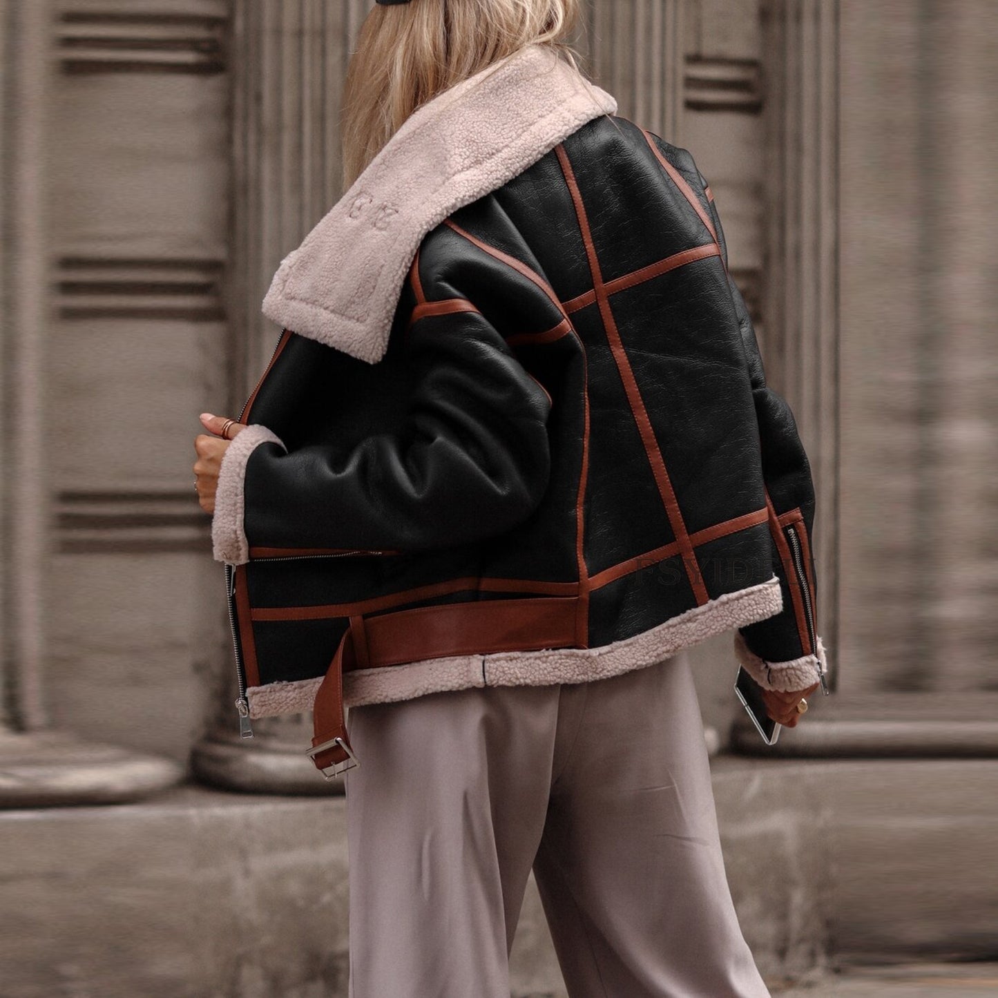 Veste aviateur effet cuir à col sherpa