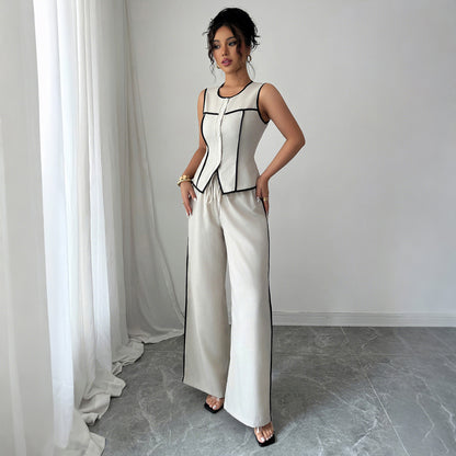 Ensemble gilet contrasté et pantalon large