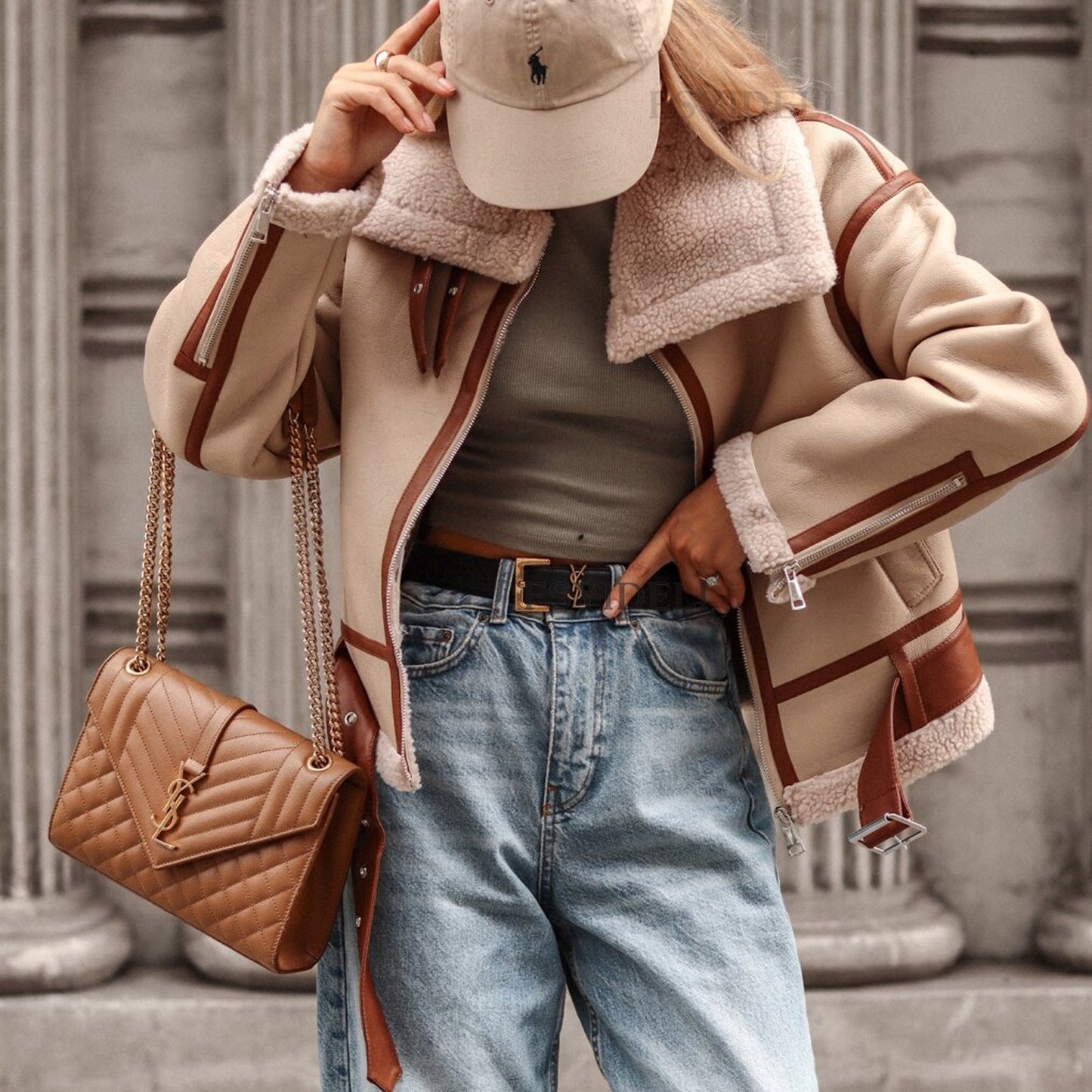 Veste aviateur effet cuir à col sherpa