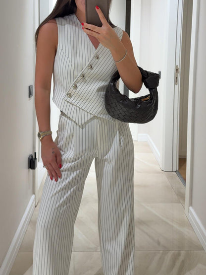 Ensemble rayé sans manches et pantalon large