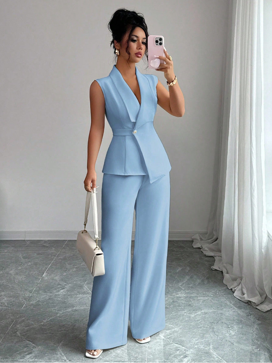 Ensemble tailleur sans manches à pantalon large