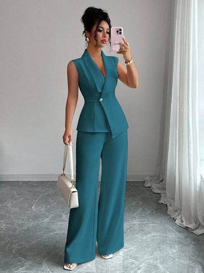 Ensemble tailleur sans manches à pantalon large