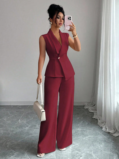 Ensemble tailleur sans manches à pantalon large