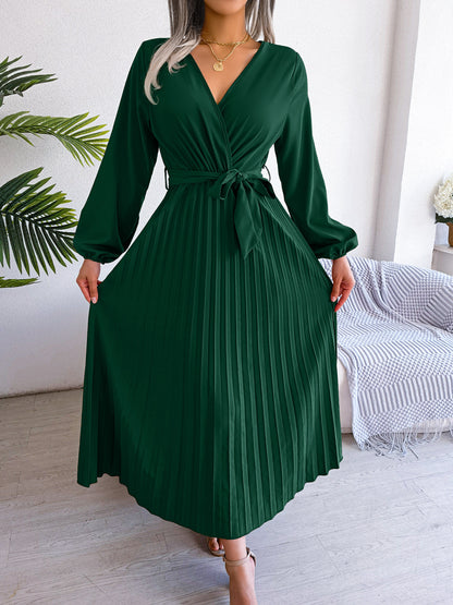 Robe maxi plissée à col croisé