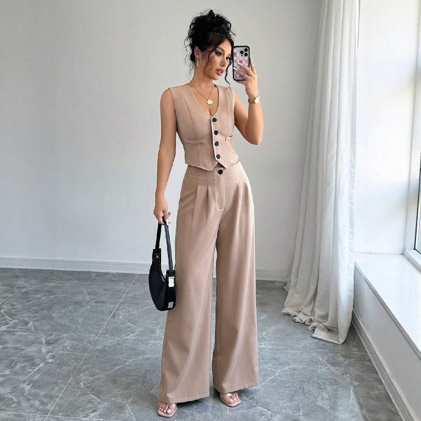 Ensemble gilet sans manches et pantalon large