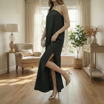 Robe longue asymétrique fendue