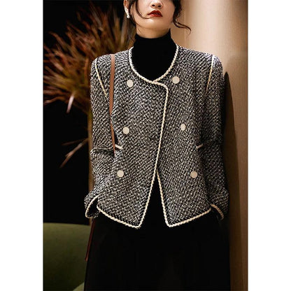 Veste tweed courte à boutons dorés