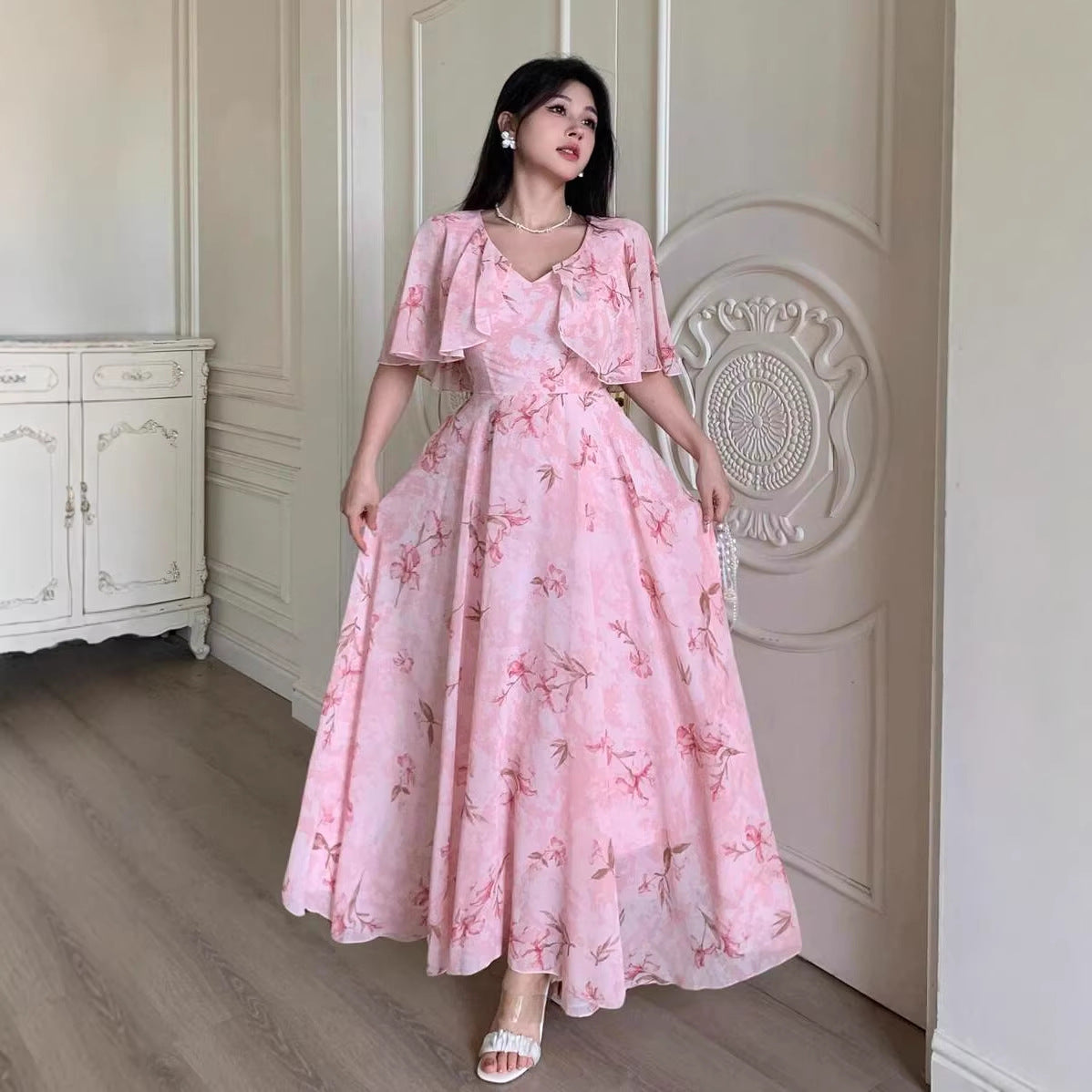 Robe longue fleurie en mousseline
