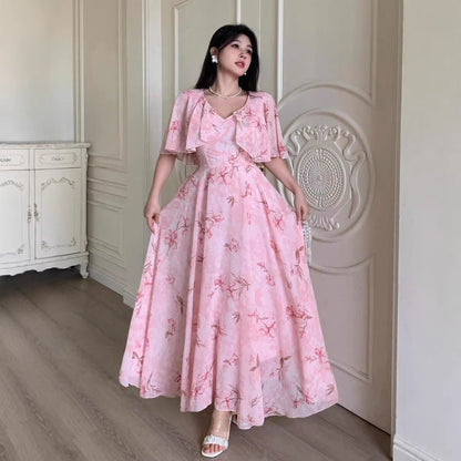 Robe longue fleurie en mousseline