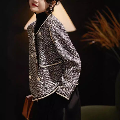 Veste tweed courte à boutons dorés