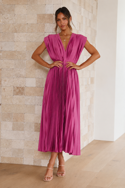 Robe midi plissée fluide à col V