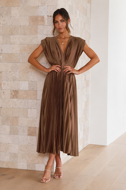 Robe midi plissée fluide à col V