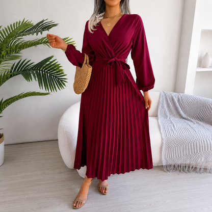 Robe maxi plissée à col croisé