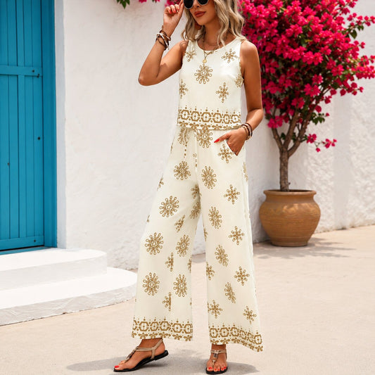 Ensemble imprimé sans manches et pantalon fluide