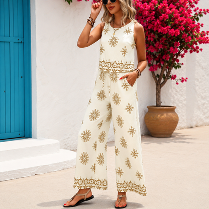 Ensemble imprimé sans manches et pantalon fluide