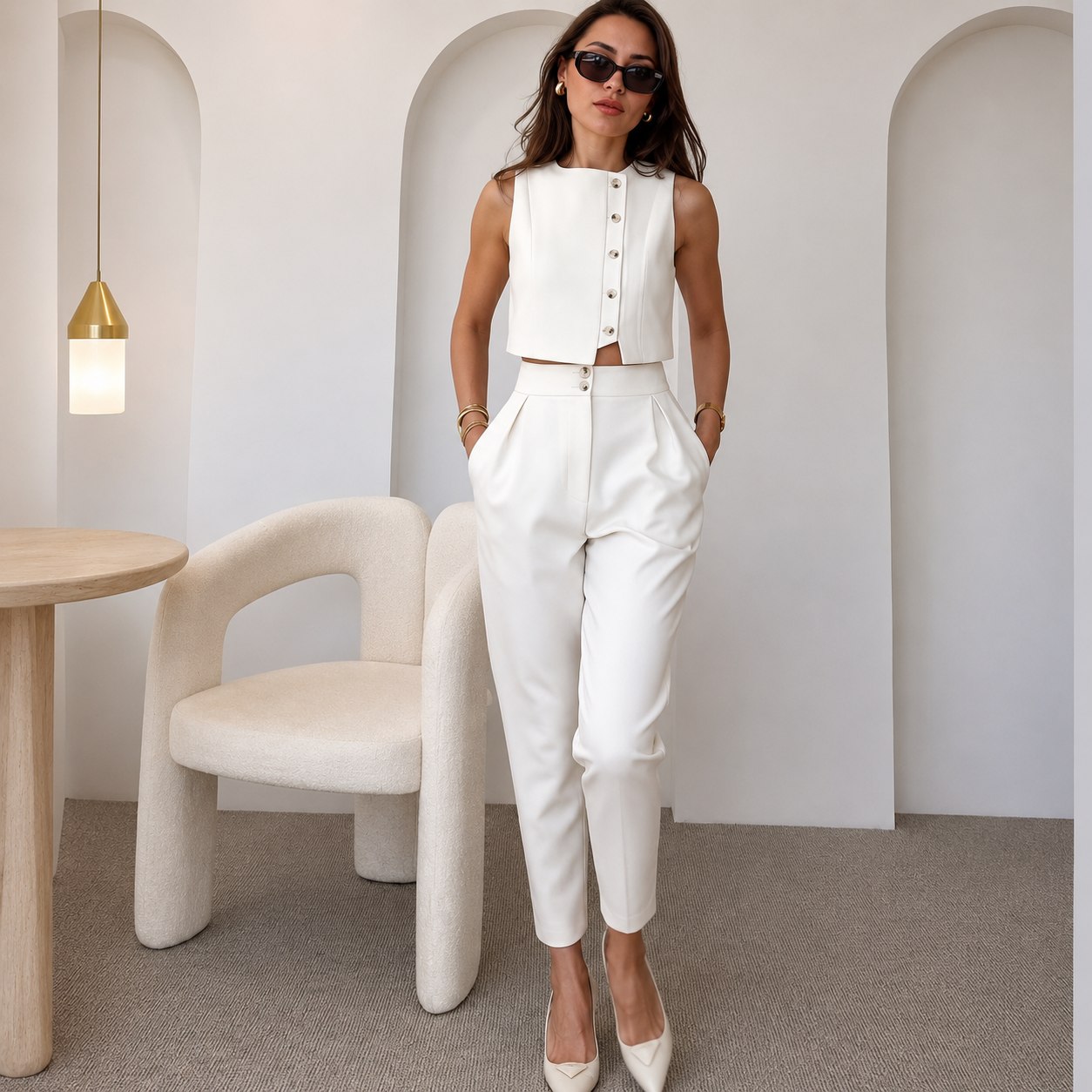Ensemble gilet court boutonné et pantalon fuselé