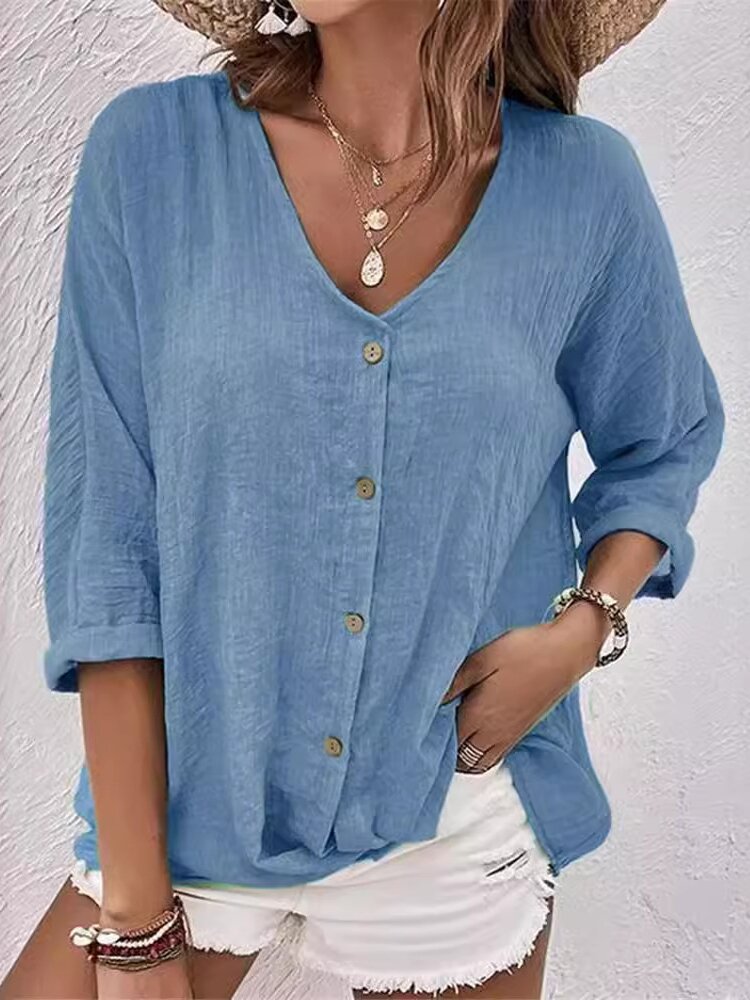 Blouse fluide à col V boutonnée