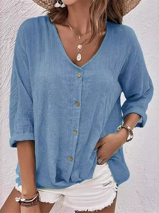 Blouse fluide à col V boutonnée