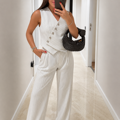 Ensemble rayé sans manches et pantalon large