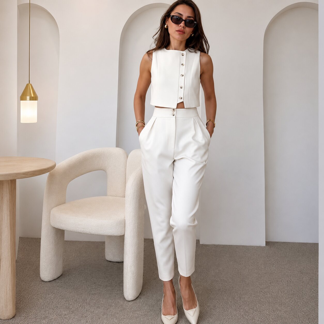 Ensemble gilet court boutonné et pantalon fuselé