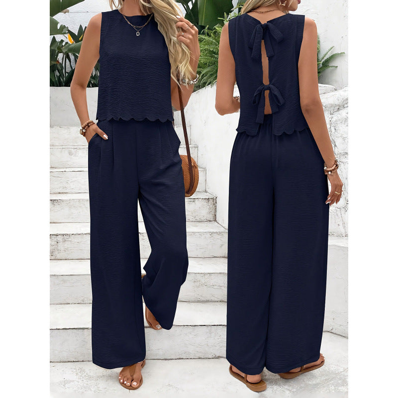 Ensemble sans manches à nœuds et pantalon large