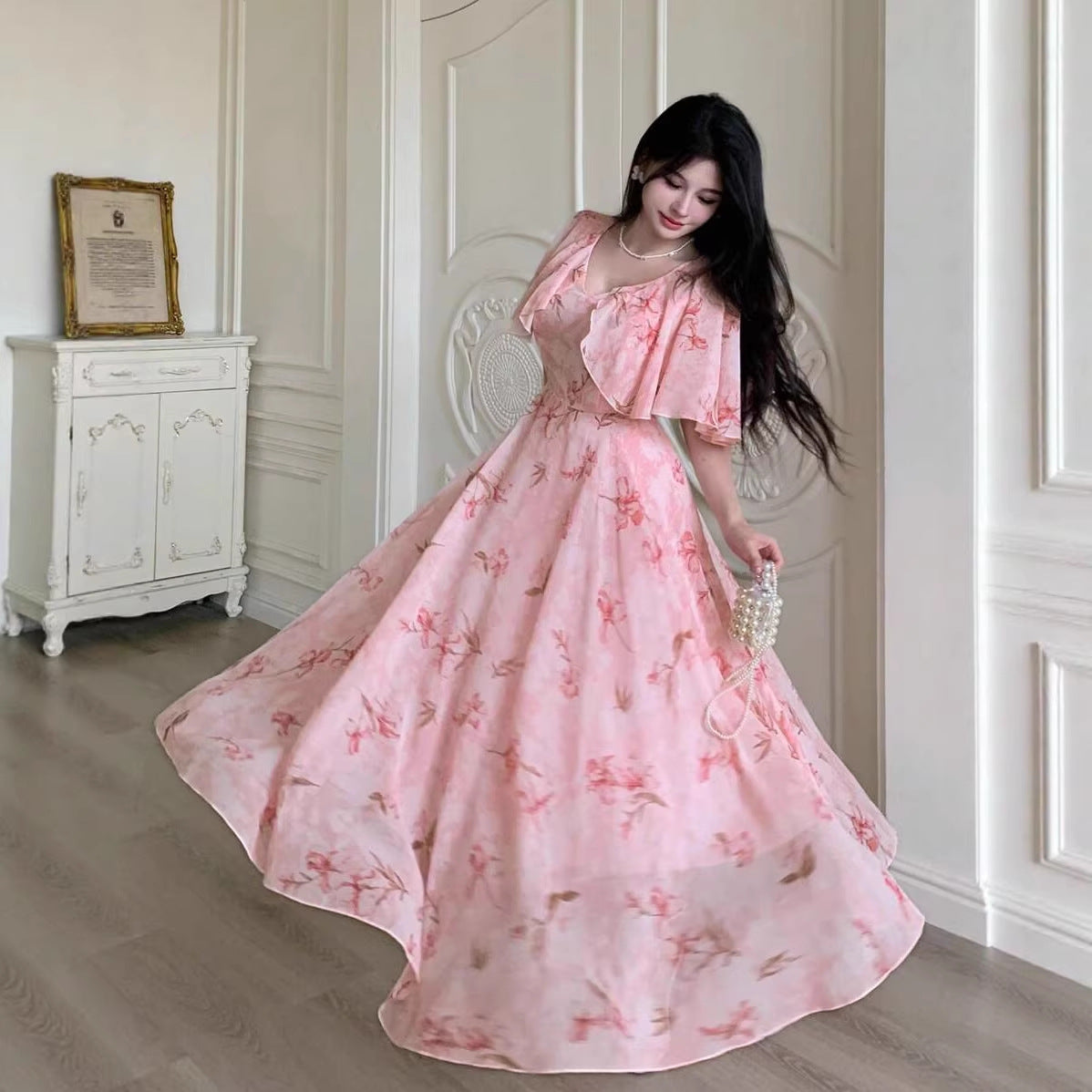 Robe longue fleurie en mousseline