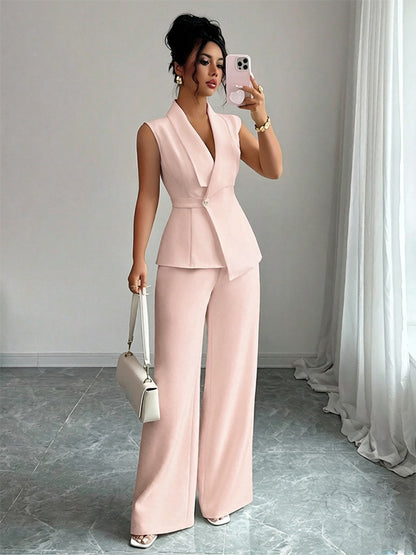 Ensemble tailleur sans manches à pantalon large