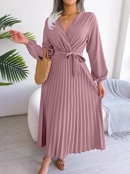 Robe maxi plissée à col croisé
