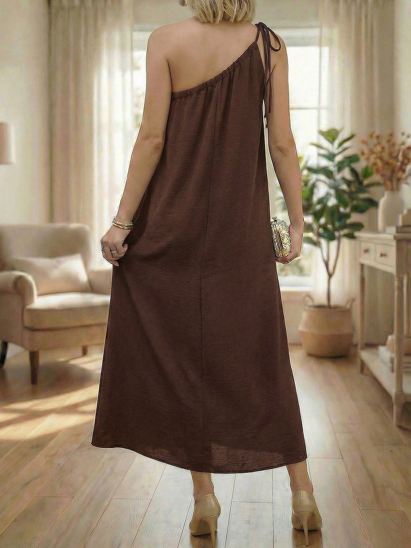 Robe longue asymétrique fendue