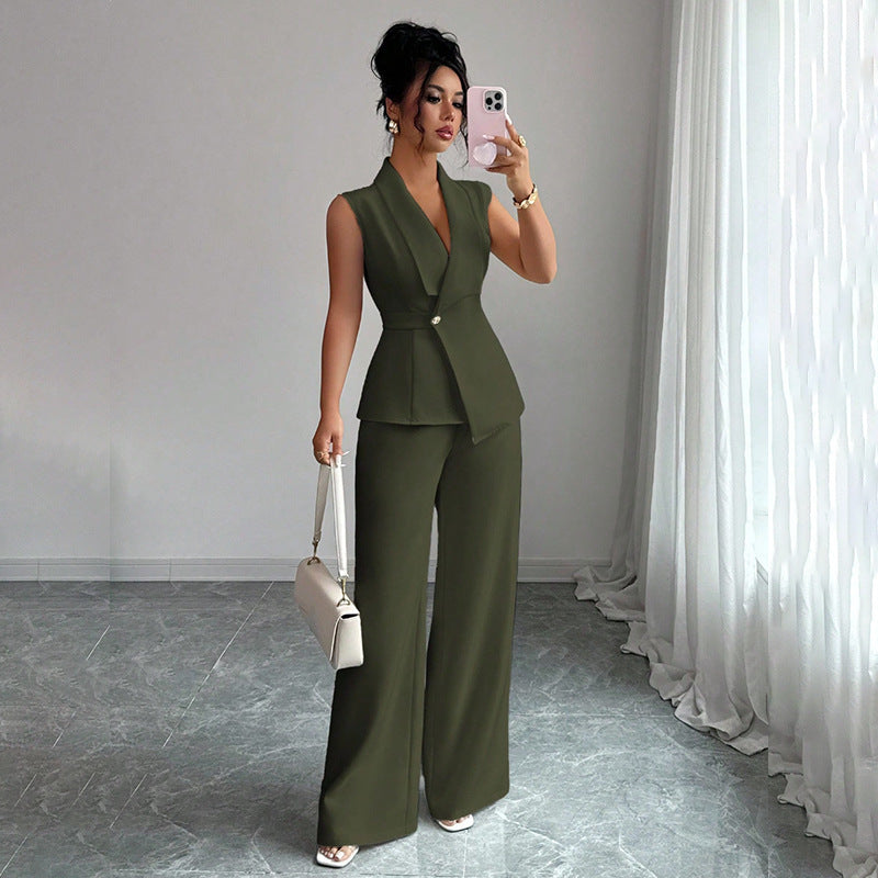 Ensemble tailleur sans manches à pantalon large