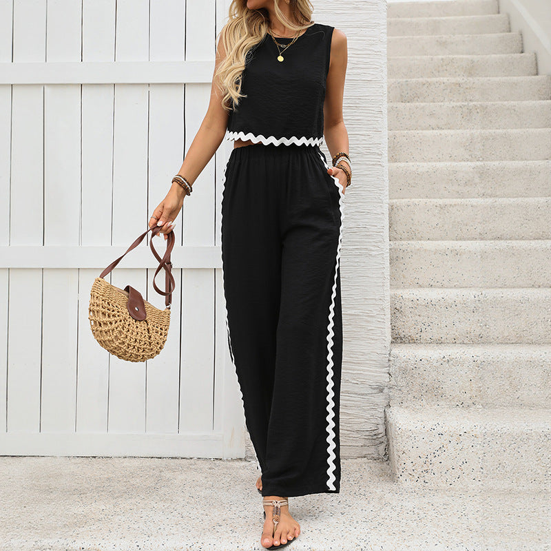 Ensemble sans manches noir à pantalon fluide