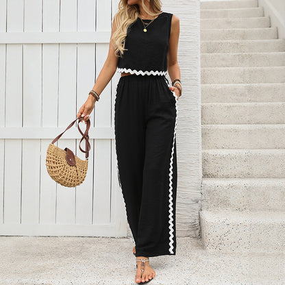Ensemble sans manches noir à pantalon fluide