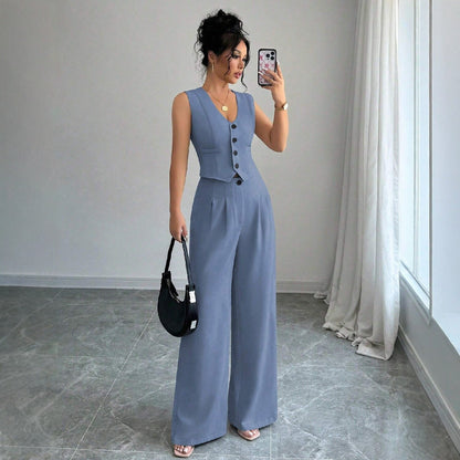 Ensemble gilet sans manches et pantalon large