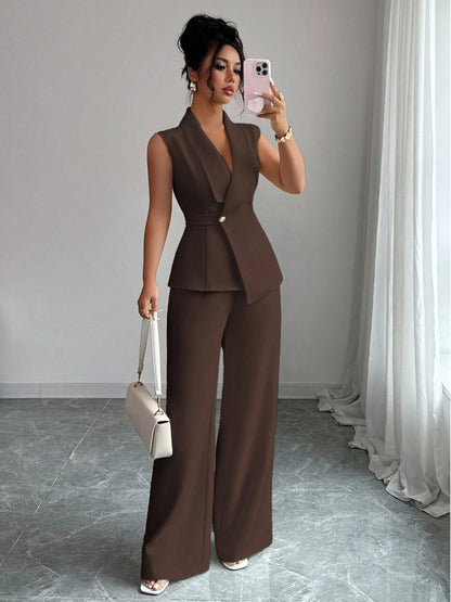 Ensemble tailleur sans manches à pantalon large