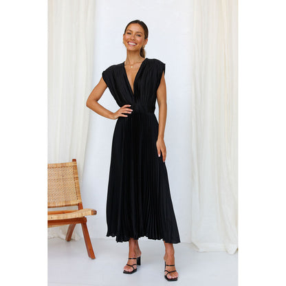 Robe midi plissée fluide à col V